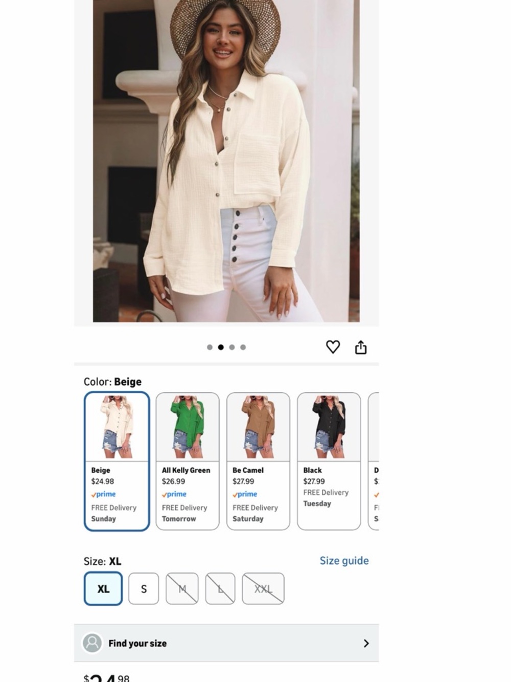 #73 Cream Button-Front Womens Shirt - Lightweight Collared Top - Picture 5 of 5